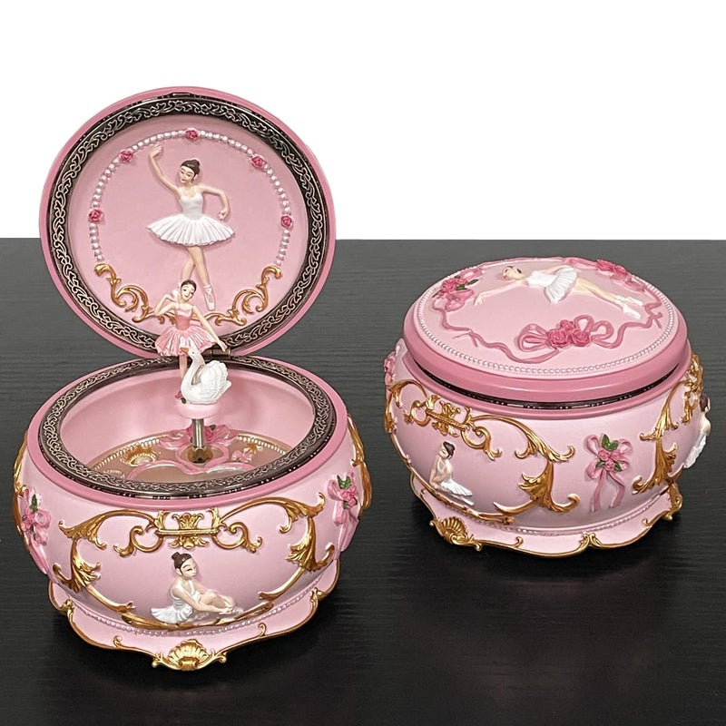 Briskfeel Classical Ballerina Music Box LED lights Twinkling Resin Carved Collectible Mechanical Ballerine Musical Box with Sankyo 18-Note Ballerina Rotates with Music (4# Ballet) - Image 3